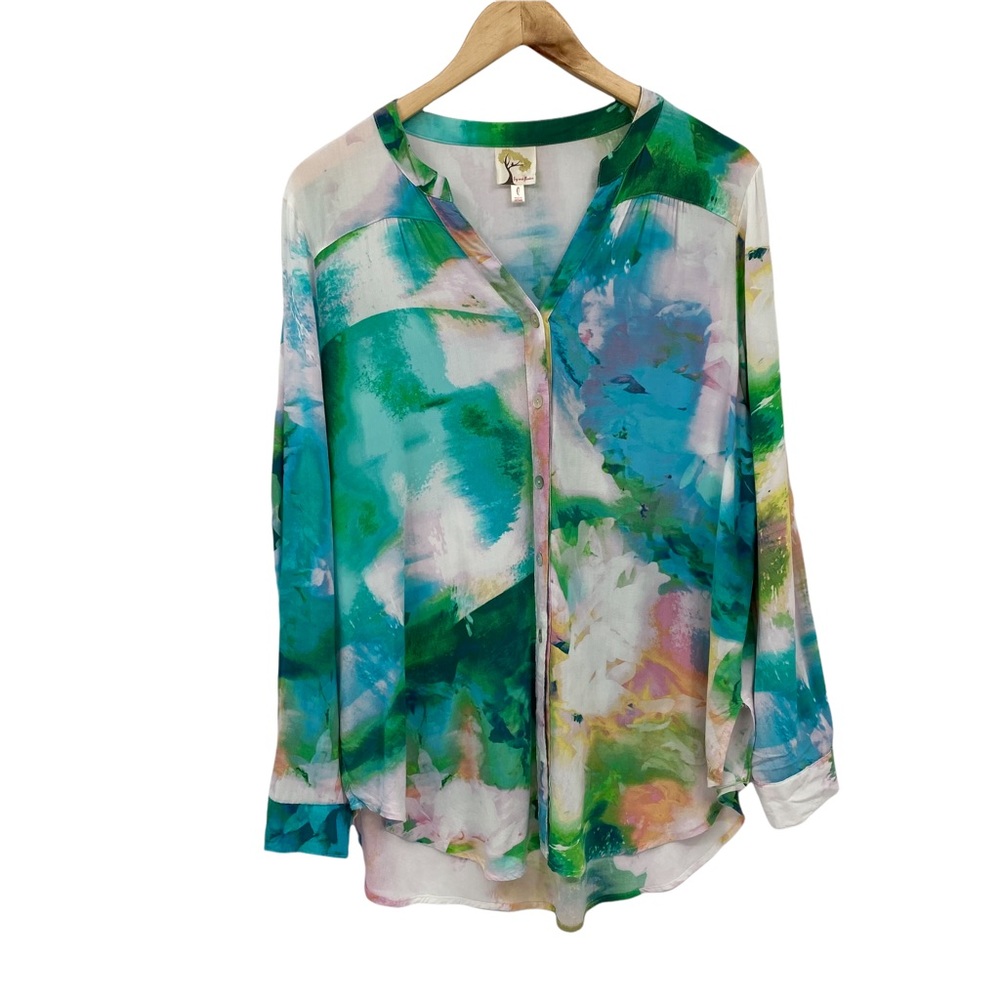Anthropologie Fig and Flower watercolor print blouse